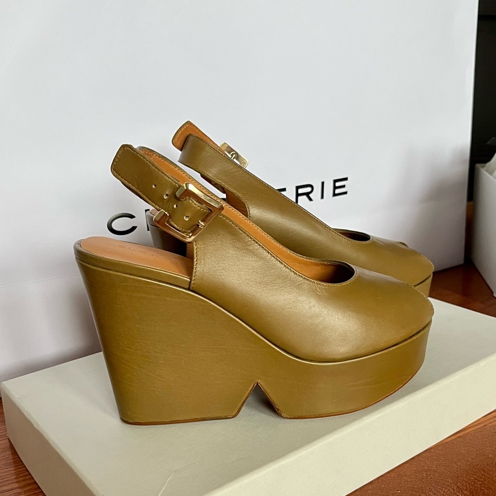 Clergerie Paris Dylan Wedges in Olive NWT